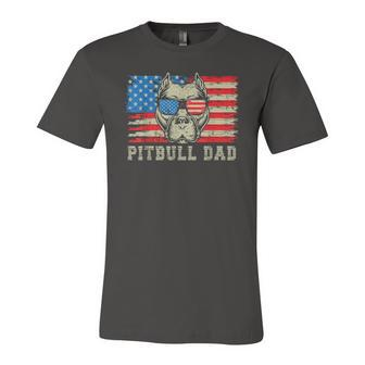 Pitbull Dad American Pit Bull Dog Us Flag 4Th Of July Jersey T-Shirt | Mazezy