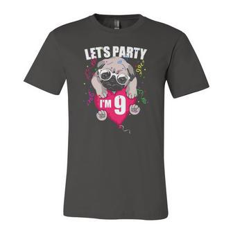 Pug Birthday Im Nine Lets Party 9Th Bday Cute Dog Flying Jersey T-Shirt | Mazezy