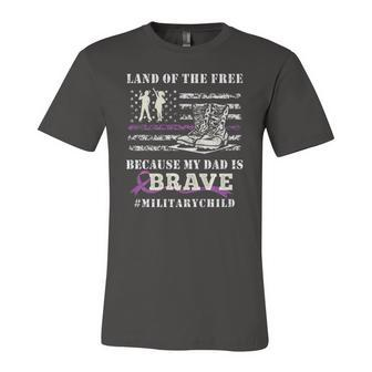 Purple Up Military Kids Land Of The Free My Dad Is Brave Jersey T-Shirt | Mazezy