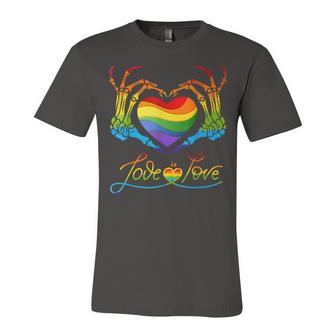 Rainbow Heart Skeleton Love Is Love Lgbt Gay Lesbian Pride Jersey T-Shirt | Mazezy
