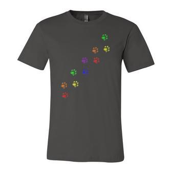 Rainbow Paw Prints Gay Pride Pet Dog Cat Lover Jersey T-Shirt | Mazezy
