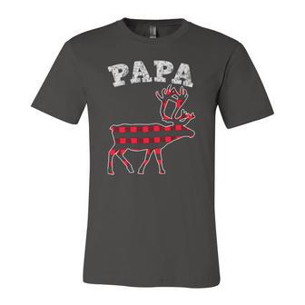 Red Plaid Papa Reindeer Top Matching Christmas Pj Jersey T-Shirt | Mazezy