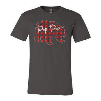 Red Plaid Pop Pop Bear Matching Pajama Buffalo Jersey T-Shirt | Mazezy