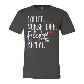 Red White And Blue 4Th Of July Nurse Coffee And Freedom Unisex Jersey Short Sleeve Crewneck Tshirt - Seseable