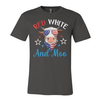 Red White And Moo 4Th Of July Cow Usa Flag Farmer Patriotic Unisex Jersey Short Sleeve Crewneck Tshirt - Seseable