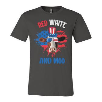 Red White And Moo Patriotic Cow Farmer 4Th Of July Jersey T-Shirt | Mazezy
