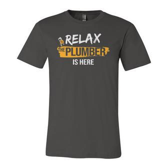 Relax Here Is Pipefitting Plumbing Plumber Jersey T-Shirt | Mazezy