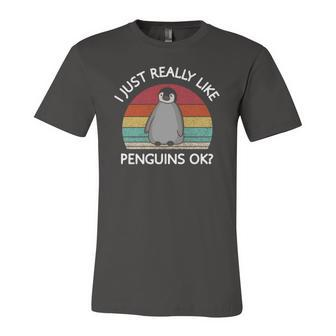 Retro Vintage I Just Really Like Penguins Ok Animal Lover Jersey T-Shirt | Mazezy