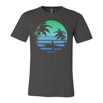 Retro Water Sport Surfboard Palm Tree Sea Tropical Surfing Jersey T-Shirt | Mazezy