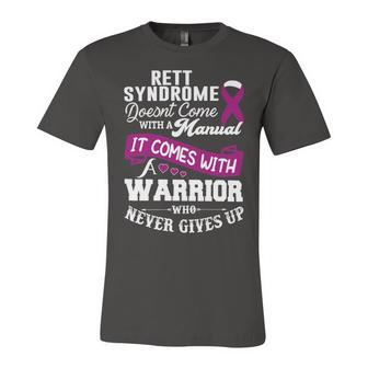 Rett Syndrome Doesnt Come With A Manual It Comes With A Warrior Who Never Gives Up Purple Ribbon Rett Syndrome Rett Syndrome Awareness Unisex Jersey Short Sleeve Crewneck Tshirt | Favorety