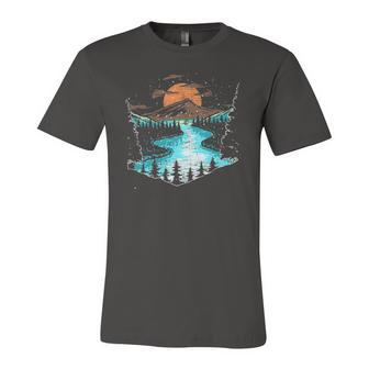 River Full Moon Mountain Outdoor Nature Tree Wildlife Forest Jersey T-Shirt | Mazezy