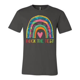 Rock The Test Day Teacher Testing Day Rainbow Teacher Funny Unisex Jersey Short Sleeve Crewneck Tshirt - Monsterry DE