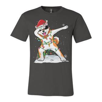 Santa Dabbing Akita Inu Christmas Lights Funny Xmas T-Shirt Unisex Jersey Short Sleeve Crewneck Tshirt - Seseable