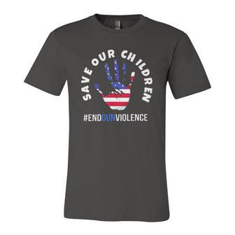 Save Our Children End Gun Violence American Flag Handprint Jersey T-Shirt | Mazezy
