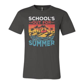 Schools Out For Summer Teacher Cool Retro Vintage Last Day Jersey T-Shirt | Mazezy