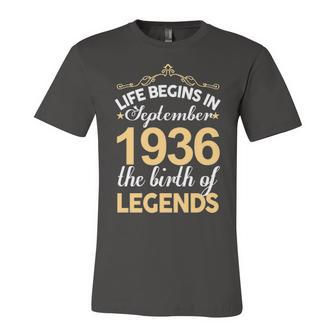 September 1936 Birthday Life Begins In September 1936 V2 Unisex Jersey Short Sleeve Crewneck Tshirt - Seseable