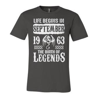 September 1963 Birthday Life Begins In September 1963 Unisex Jersey Short Sleeve Crewneck Tshirt - Seseable