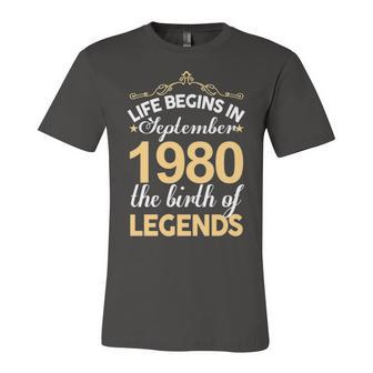 September 1980 Birthday Life Begins In September 1980 V2 Unisex Jersey Short Sleeve Crewneck Tshirt - Seseable