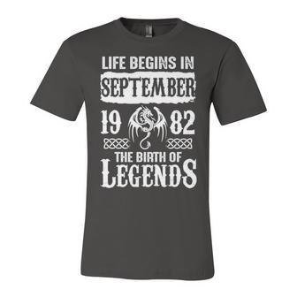 September 1982 Birthday Life Begins In September 1982 Unisex Jersey Short Sleeve Crewneck Tshirt - Seseable