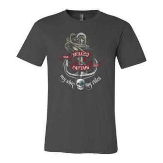 Skilled Captain My Ship My Rules Pirate Vintage Anchor Skull Jersey T-Shirt | Mazezy