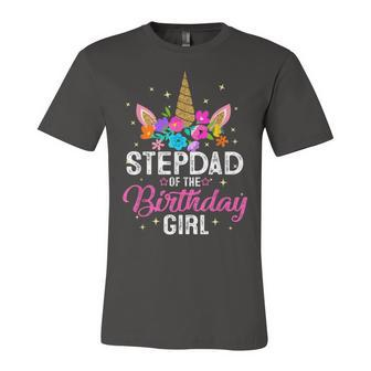 Stepdad Of The Birthday Girl Mother Gift Unicorn Birthday Unisex Jersey Short Sleeve Crewneck Tshirt - Seseable
