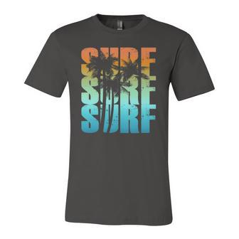 Surfing Sunset Palm Tree Cool Summer Vacation Surf Jersey T-Shirt | Mazezy
