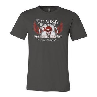 Thats Hearsay Brewing Co Home Of The Mega Pint Skull Jersey T-Shirt | Mazezy