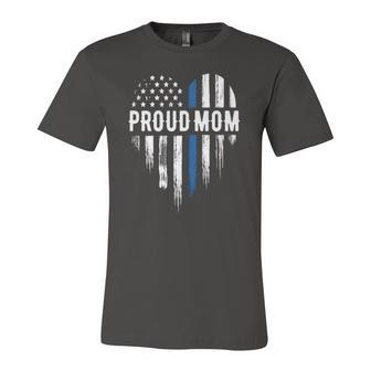 Thin Blue Line Heart Proud Mom Police Jersey T-Shirt | Mazezy