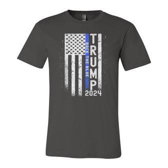Trump 2024 Back The Blue American Flag Blue Line 4Th Of July Jersey T-Shirt | Mazezy