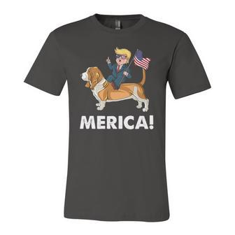 Trump Merica Riding A Basset Hound Dog 4Th July Jersey T-Shirt | Mazezy