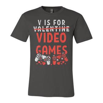 V Is For Video Games Funny Valentines Day Gamer Boy 583 Trending Shirt Unisex Jersey Short Sleeve Crewneck Tshirt | Favorety UK