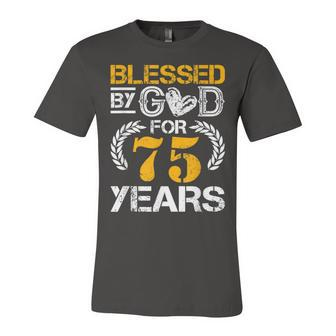 Vintage Blessed By God For 75 Years Happy 75Th Birthday Unisex Jersey Short Sleeve Crewneck Tshirt - Seseable