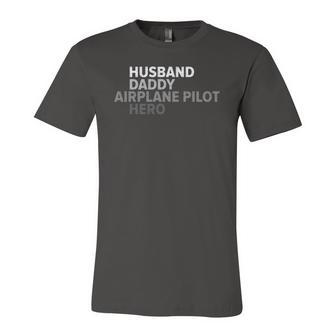 Vintage Husband Daddy Airplane Pilot Hero Fathers Day Jersey T-Shirt | Mazezy
