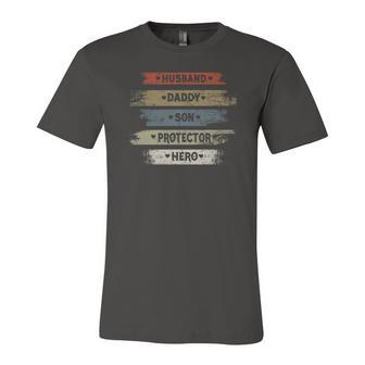 Vintage Husband Daddy Son Protector Hero Fathers Day Jersey T-Shirt | Mazezy UK