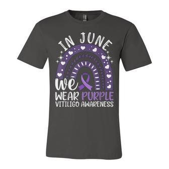 Vitiligo Awareness In June We Wear Purple Ribbon Unisex Jersey Short Sleeve Crewneck Tshirt - Seseable