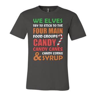 We Elves Try To Stick To The Four Main Food Groups Funny Christmas 608 Trending Shirt Unisex Jersey Short Sleeve Crewneck Tshirt | Favorety UK