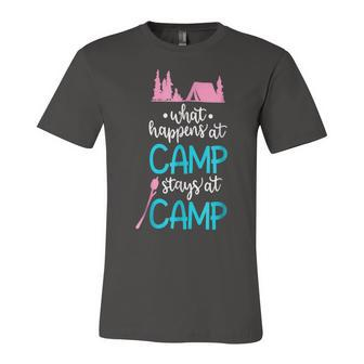 What Happens At Camp Stays At Camp Shirt Kids Camping Pink Unisex Jersey Short Sleeve Crewneck Tshirt - Monsterry UK