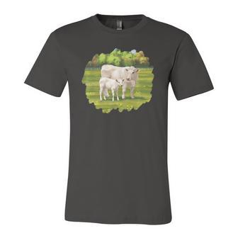 White Charolais Cow & Cute Calf Farm Animals Jersey T-Shirt | Mazezy