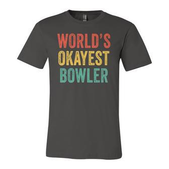 Worlds Okayest Bowler Bowling Lover Vintage Retro Jersey T-Shirt | Mazezy