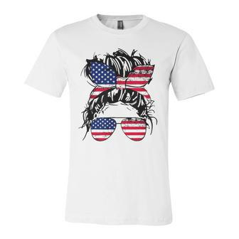 4Th Of July American Flag Patriotic Daughter Messy Bun Usa Jersey T-Shirt | Mazezy
