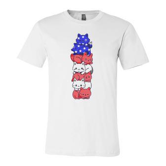 4Th Of July Cat Patriotic American Flag Cute Cats Pile Stack Jersey T-Shirt | Mazezy