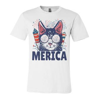 4Th Of July Independence Day Usa American Funny Cat Unisex Jersey Short Sleeve Crewneck Tshirt - Seseable