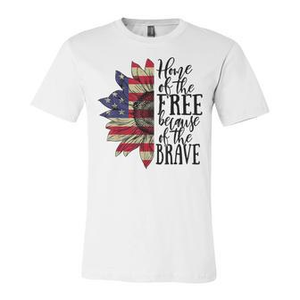 4Th Of July Sunflower Home Of The Free Because Of The Brave Unisex Jersey Short Sleeve Crewneck Tshirt - Seseable