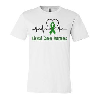 Adrenal Cancer Awareness Heartbeat Green Ribbon Adrenal Cancer Adrenal Cancer Awareness Unisex Jersey Short Sleeve Crewneck Tshirt | Favorety