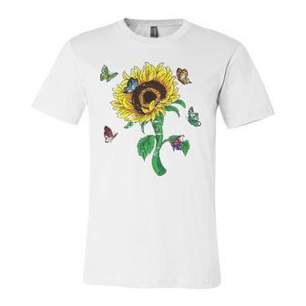 Aesthetics Sunflowers Nature Butterflies Yellow Sunflower Jersey T-Shirt | Mazezy