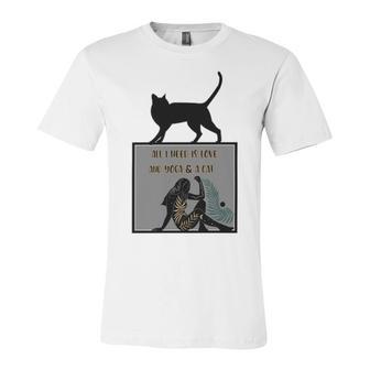 All I Need Is Love And Yoga And A Cat Lovers Gift For Yoga Lovers Funny Cat Unisex Jersey Short Sleeve Crewneck Tshirt | Favorety UK