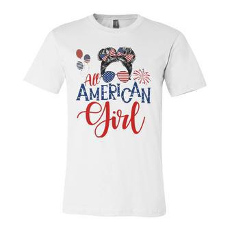 All American Girl 4Th Of July Messy Bun Sunglasses Usa Flag Jersey T-Shirt | Mazezy
