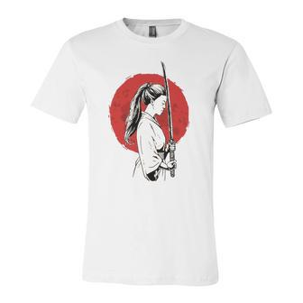Ancient Japanese Geisha Samurai Female Samurai Katana Jersey T-Shirt | Mazezy
