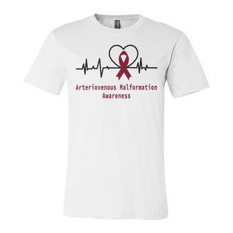 Arteriovenous Malformation Awareness Heartbeat Burgundy Ribbon Arteriovenous Malformation Support Arteriovenous Malformation Awareness Unisex Jersey Short Sleeve Crewneck Tshirt | Favorety UK