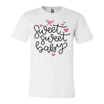 Baby Shower Text Pink Heart Ribbon Design Sweet Sweet Baby Unisex Jersey Short Sleeve Crewneck Tshirt | Favorety DE